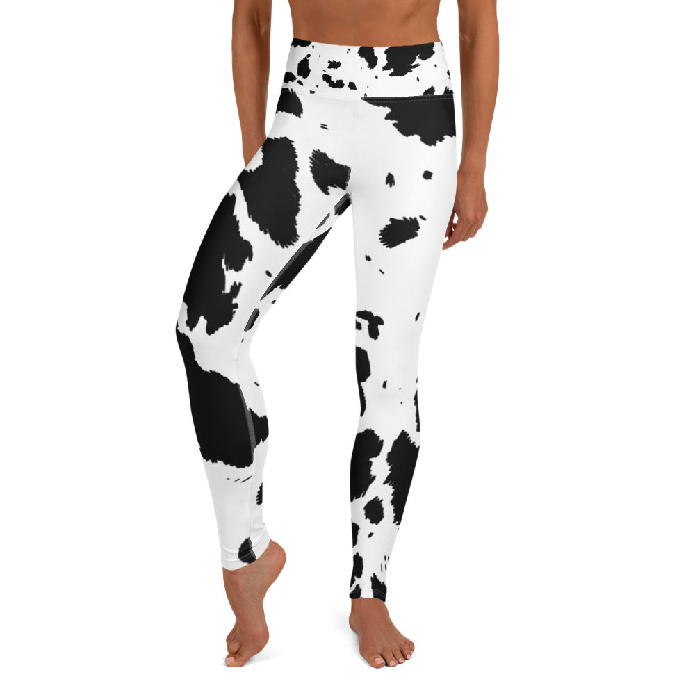 Cow Pattern Leggings Cowhide Animal Printed Activewear Fur Yoga
